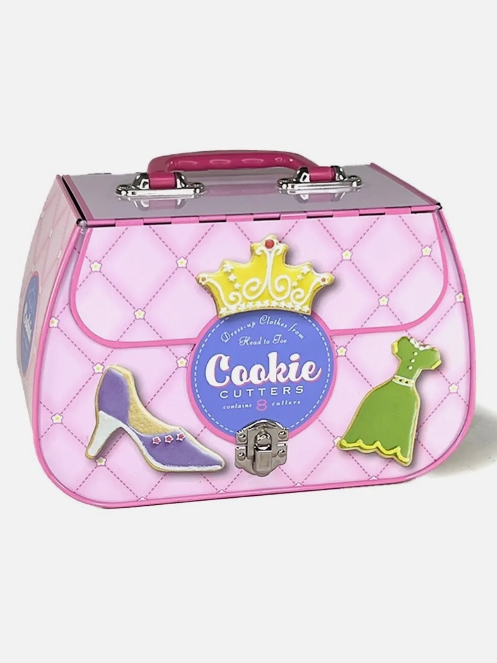 New Williams Sonoma dress up clothes cookie cutter set in pink tin purse